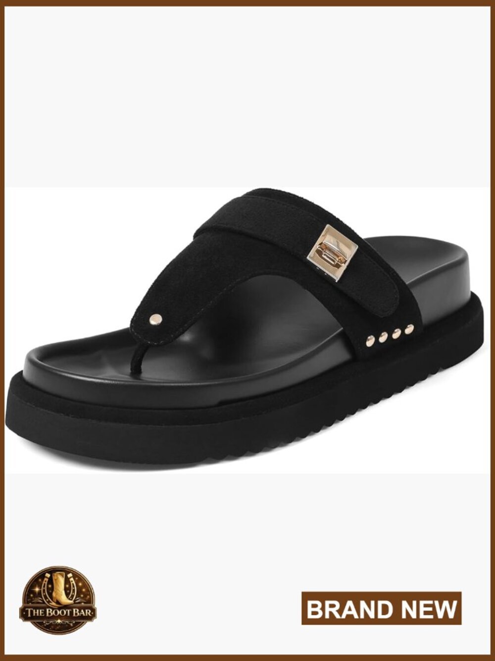 Black Suede Studded Flip Flops with Arch Support Wedge Sandals